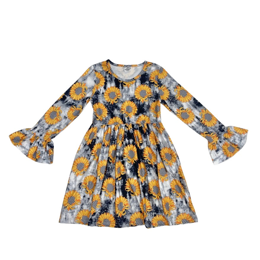 Plaid Tie Dye Sunflower Dress
