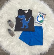 Blue T Rex Shorts Set