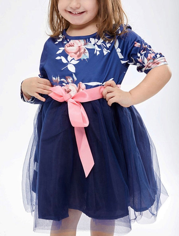 Navy Floral Tulle Dress