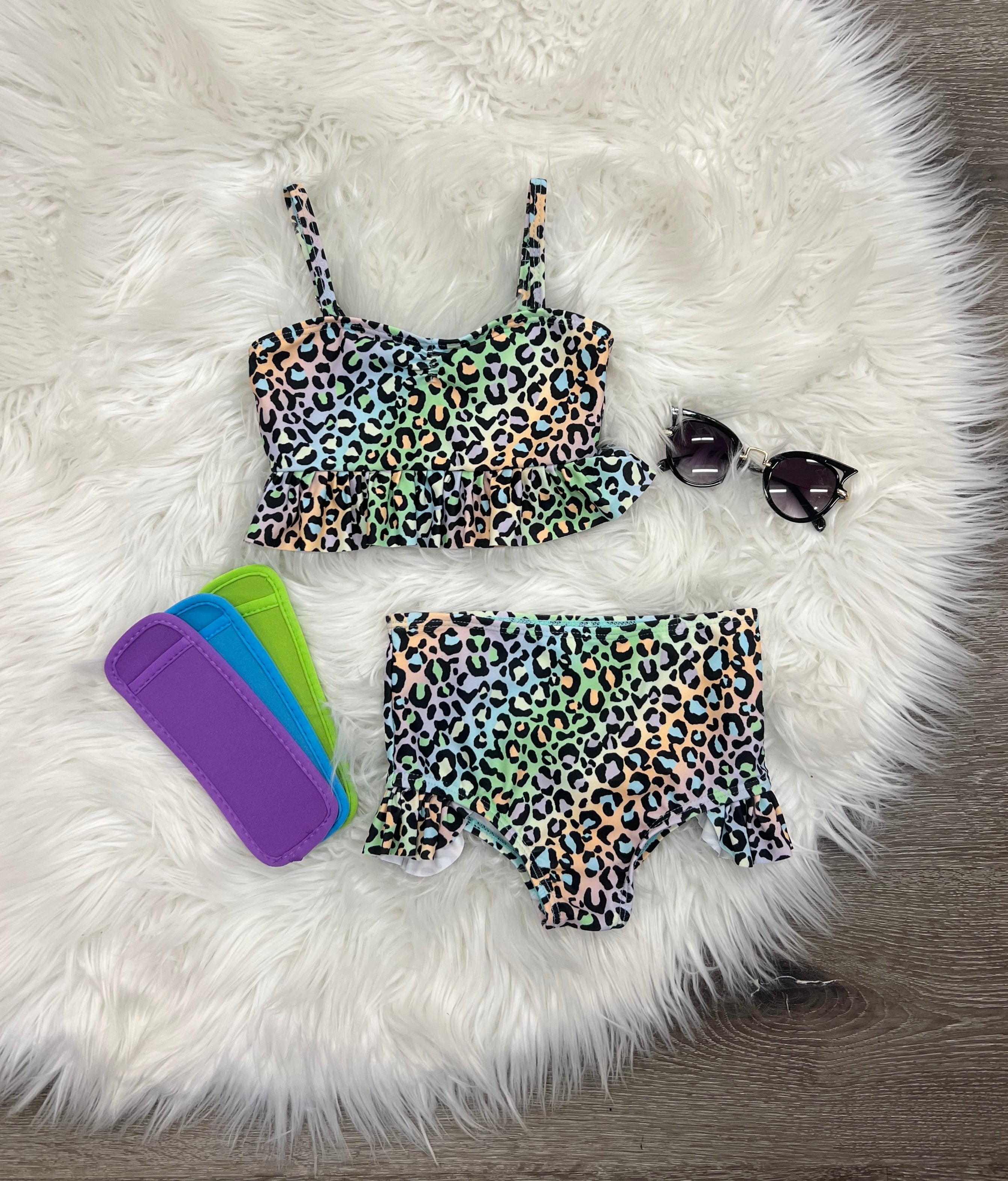 Rainbow Leopard 2pc Swim Suit