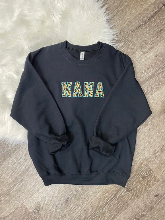 Embroidered Teal Stitched Leopard NANA Sweatshirt