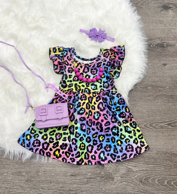 Rainbow Leopard Ruffle Dress