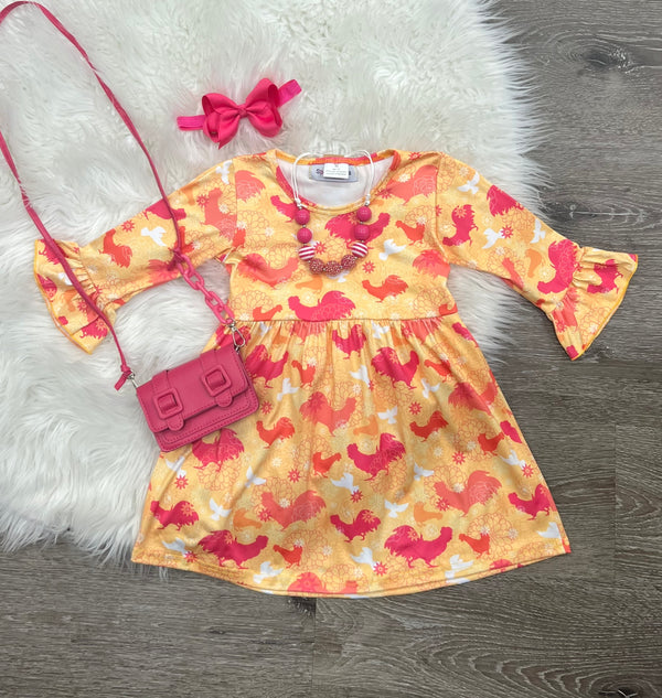 Sunset Chickens Dress
