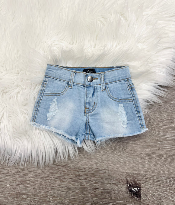 Distressed Denim Shorts Light Blue Wash