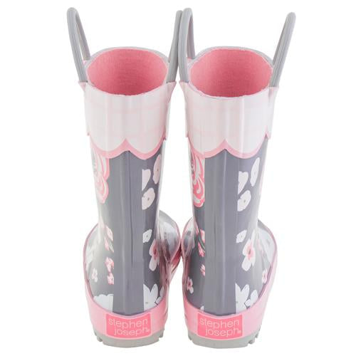 Charcoal Floral Rainboots