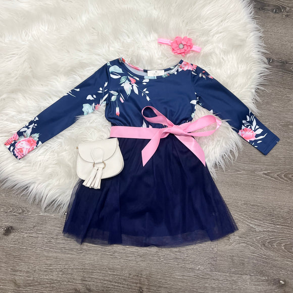 Navy Floral Tulle Dress