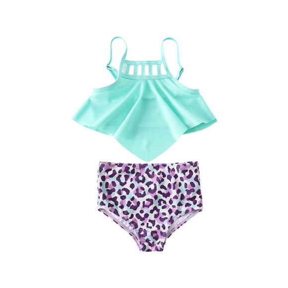 Mint Leopard 2pc Swim Suit
