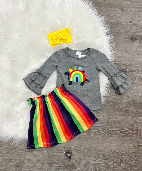 Rainbow Dino Skirt set