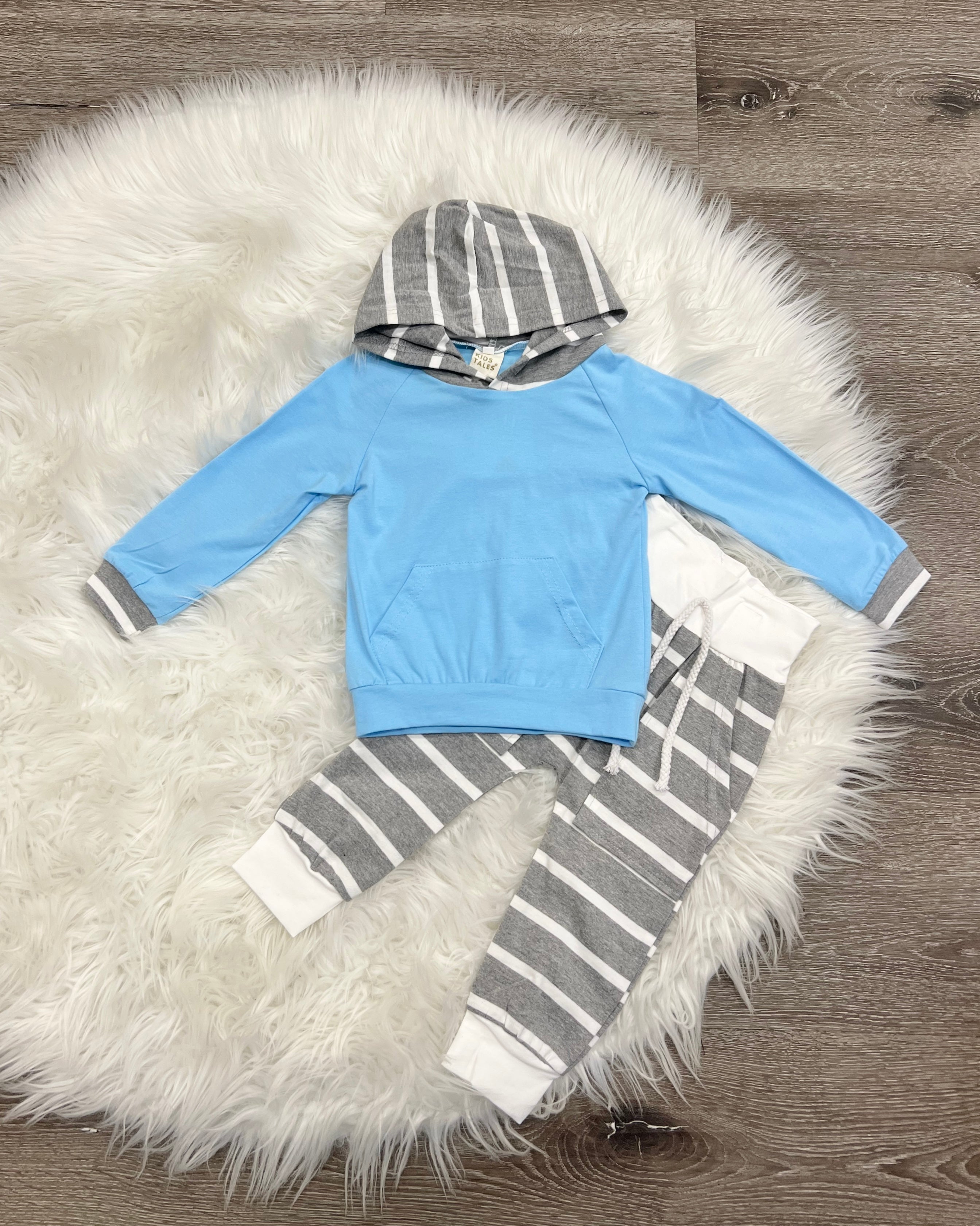 Buy blue-grey Striped hoodie &amp; Pant Set