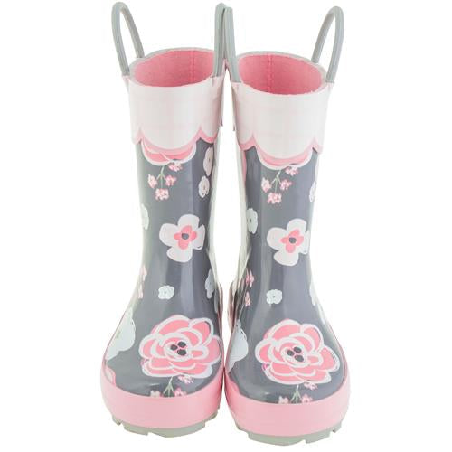 Charcoal Floral Rainboots