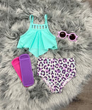 Mint Leopard 2pc Swim Suit-1