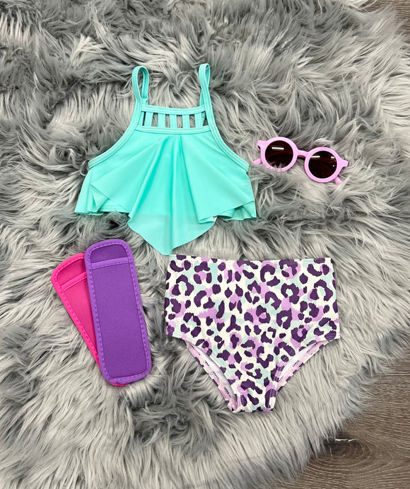 Mint Leopard 2pc Swim Suit