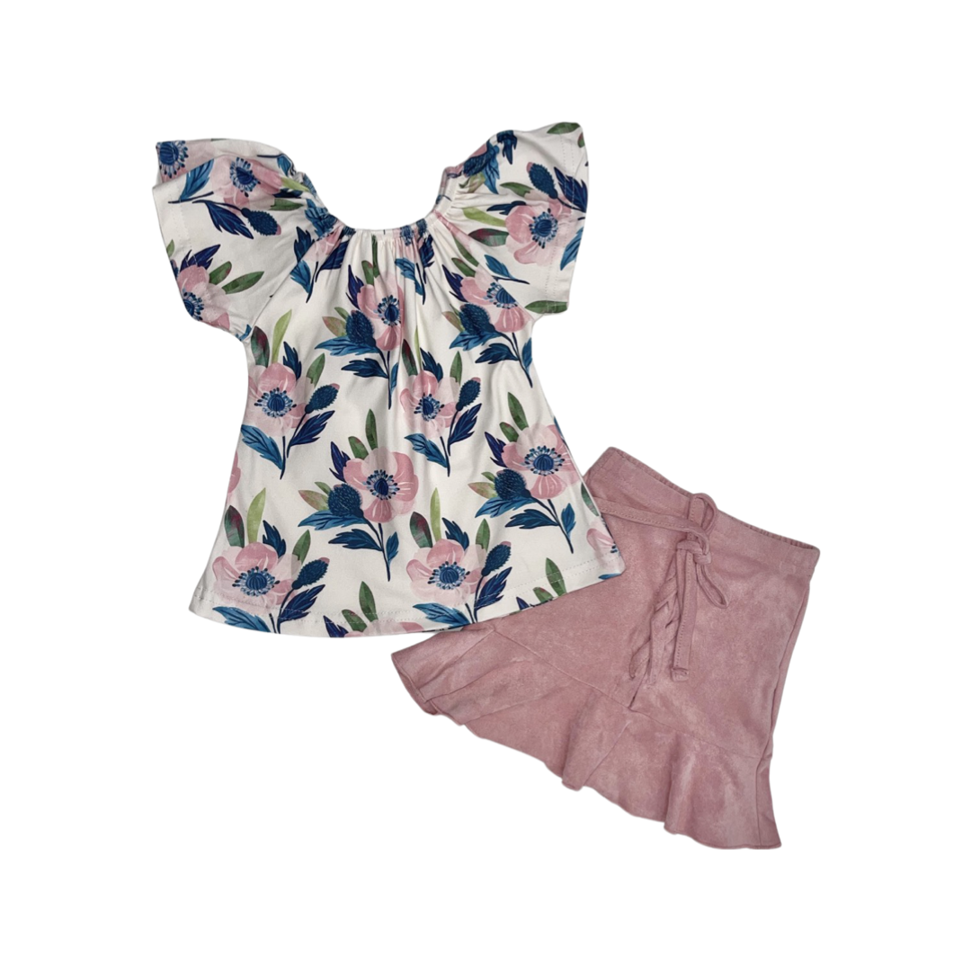 Pink Suede Skirt Set