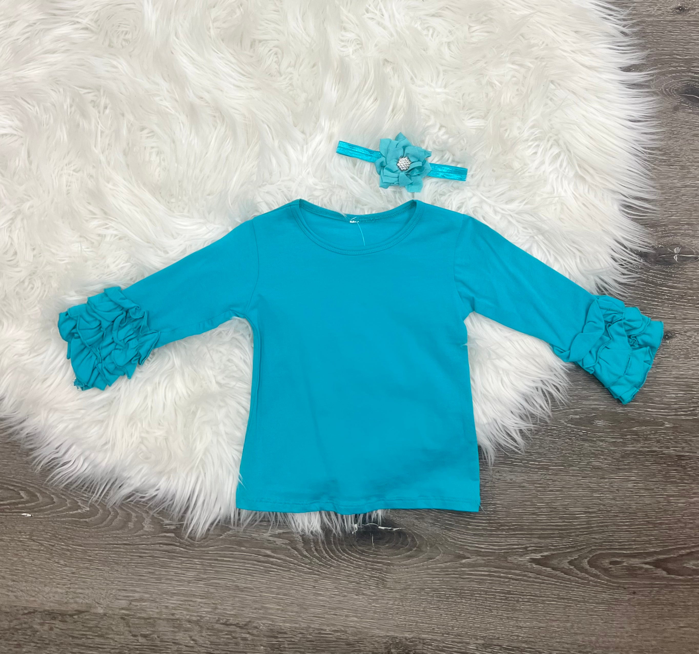 Buy teal Long Sleeve Ruffle Top