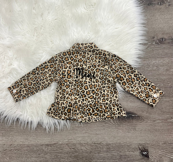 Embroidered Leopard Mini Jean Jacket