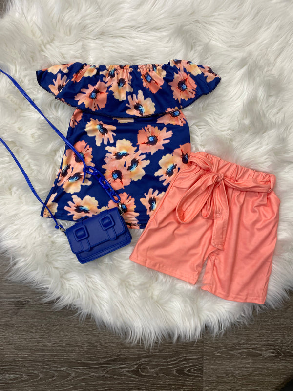 Peach Floral Shorts Set