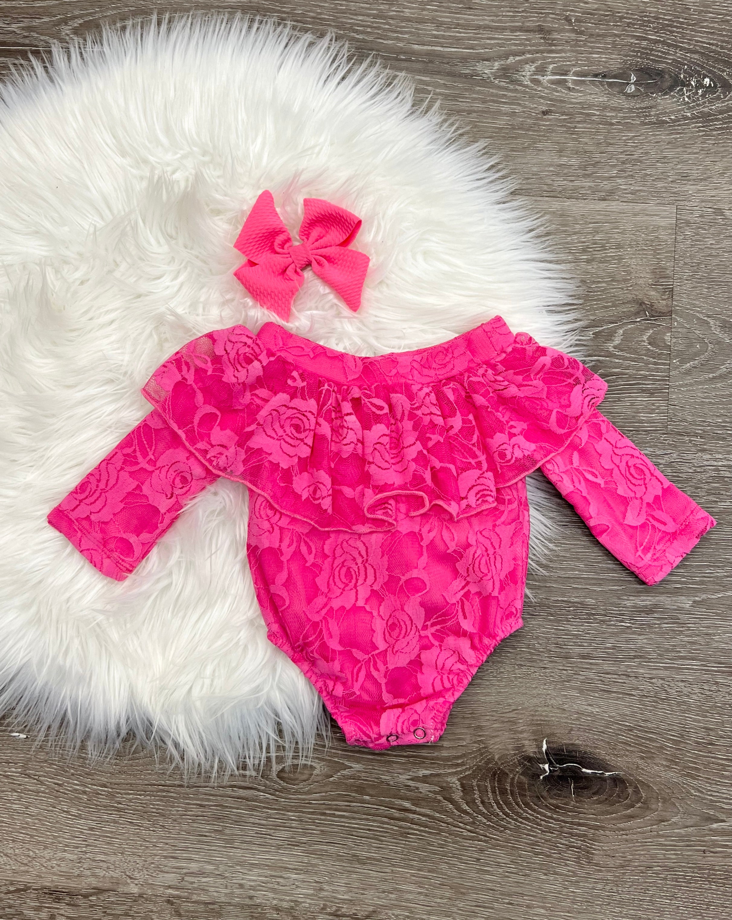 Buy bright-pink Lacey Off The Shoulder Romper
