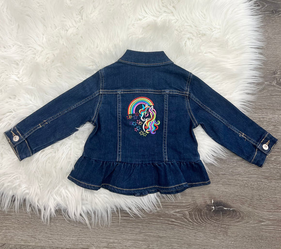 Embroidered Unicorn Ruffle Jean Jacket