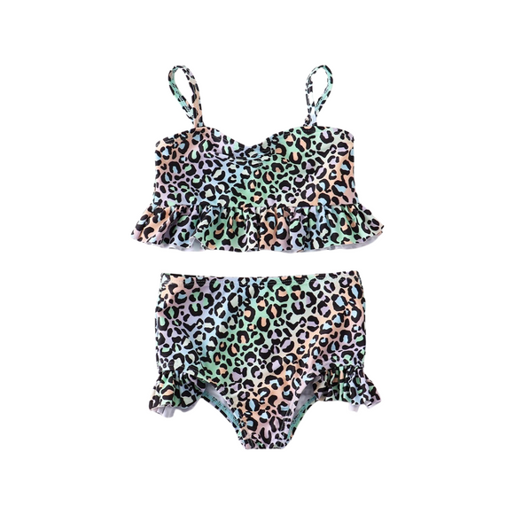 Rainbow Leopard 2pc Swim Suit