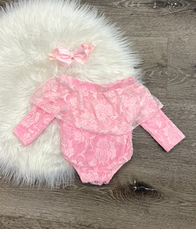 Buy light-pink Lacey Off The Shoulder Romper