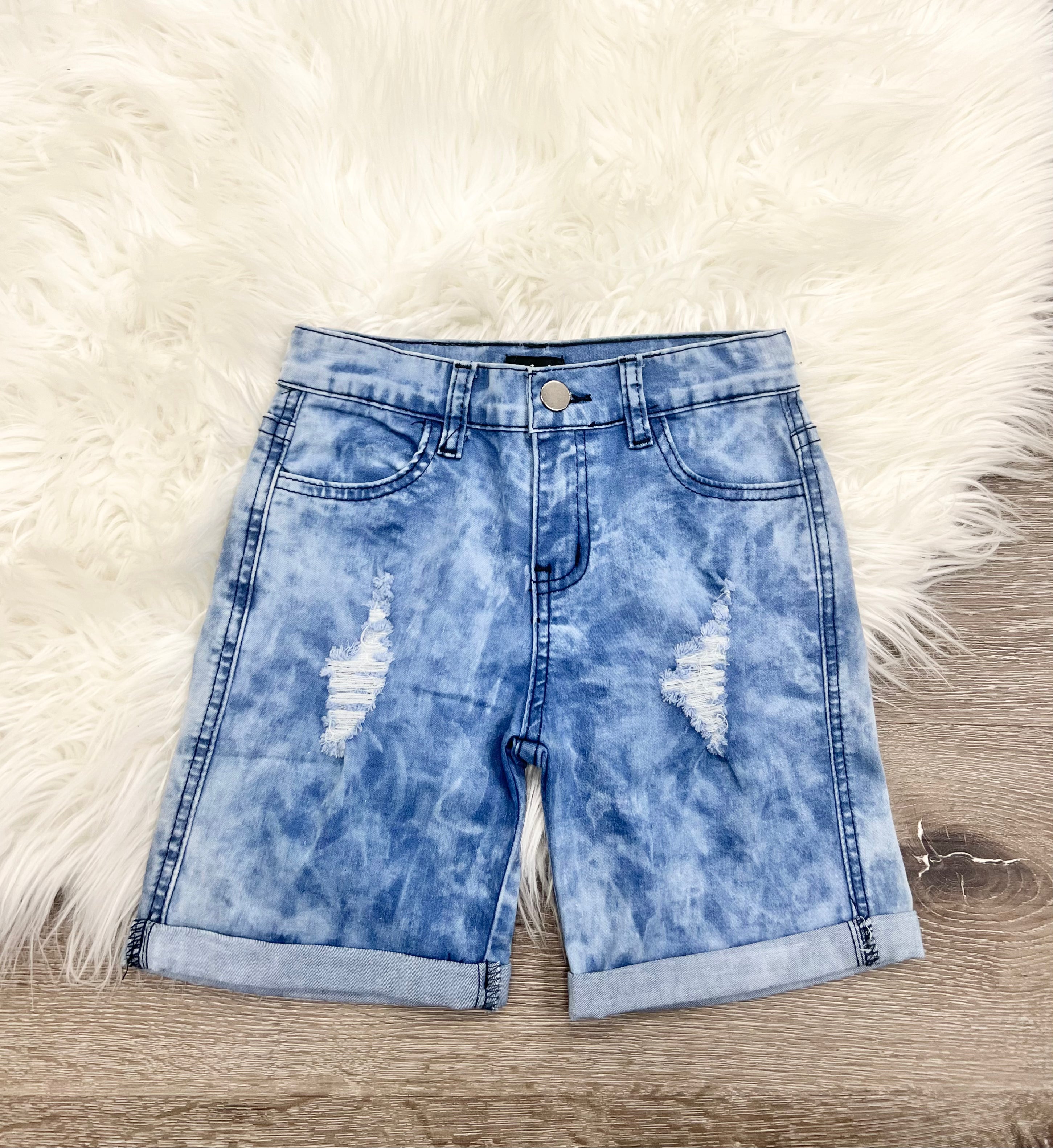 Distressed Denim Shorts Long