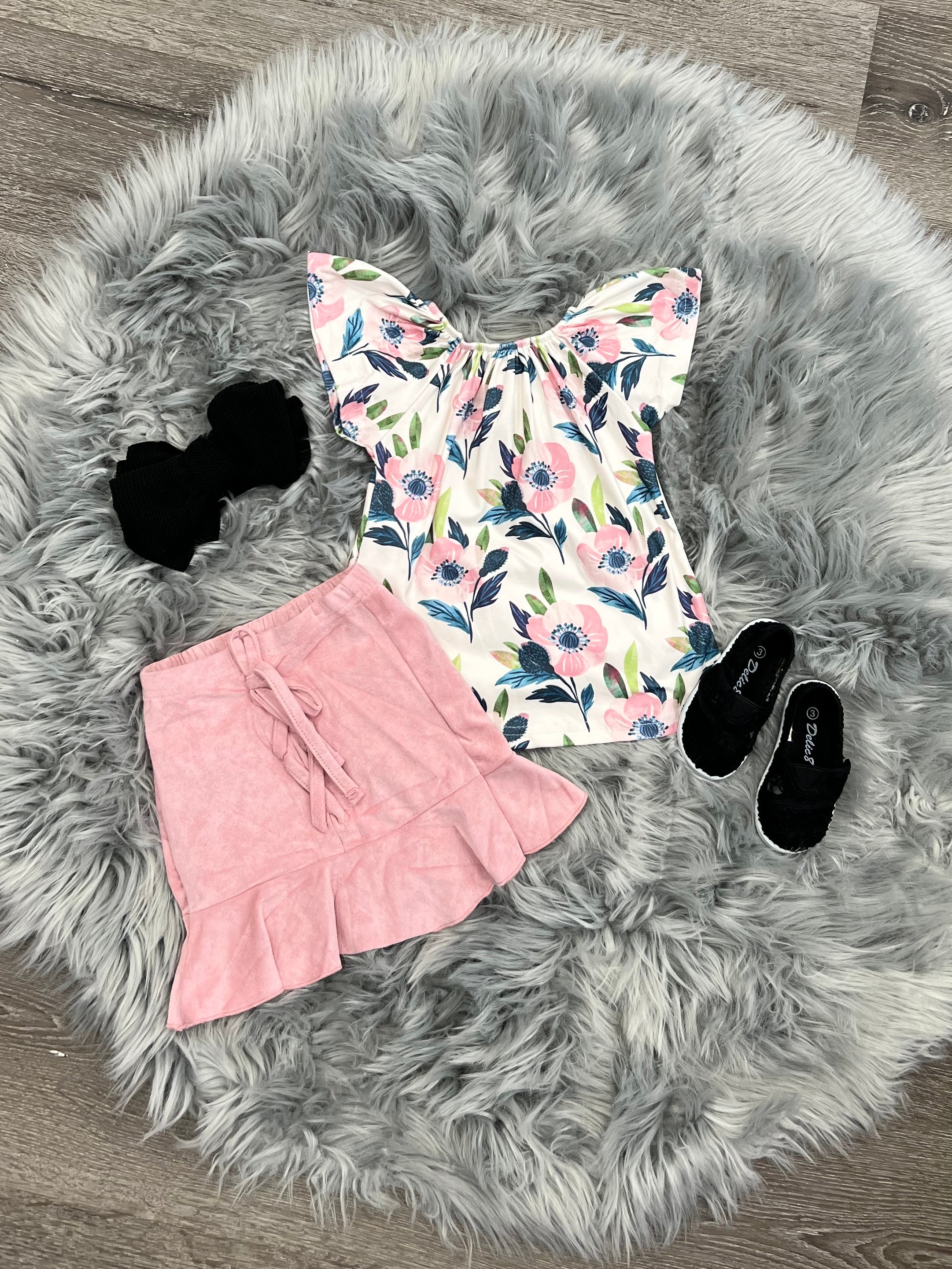 Pink Suede Skirt Set