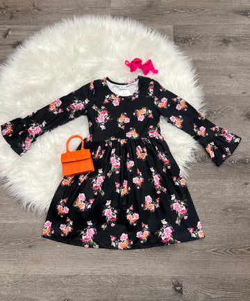 Black Floral Ruffle Dress