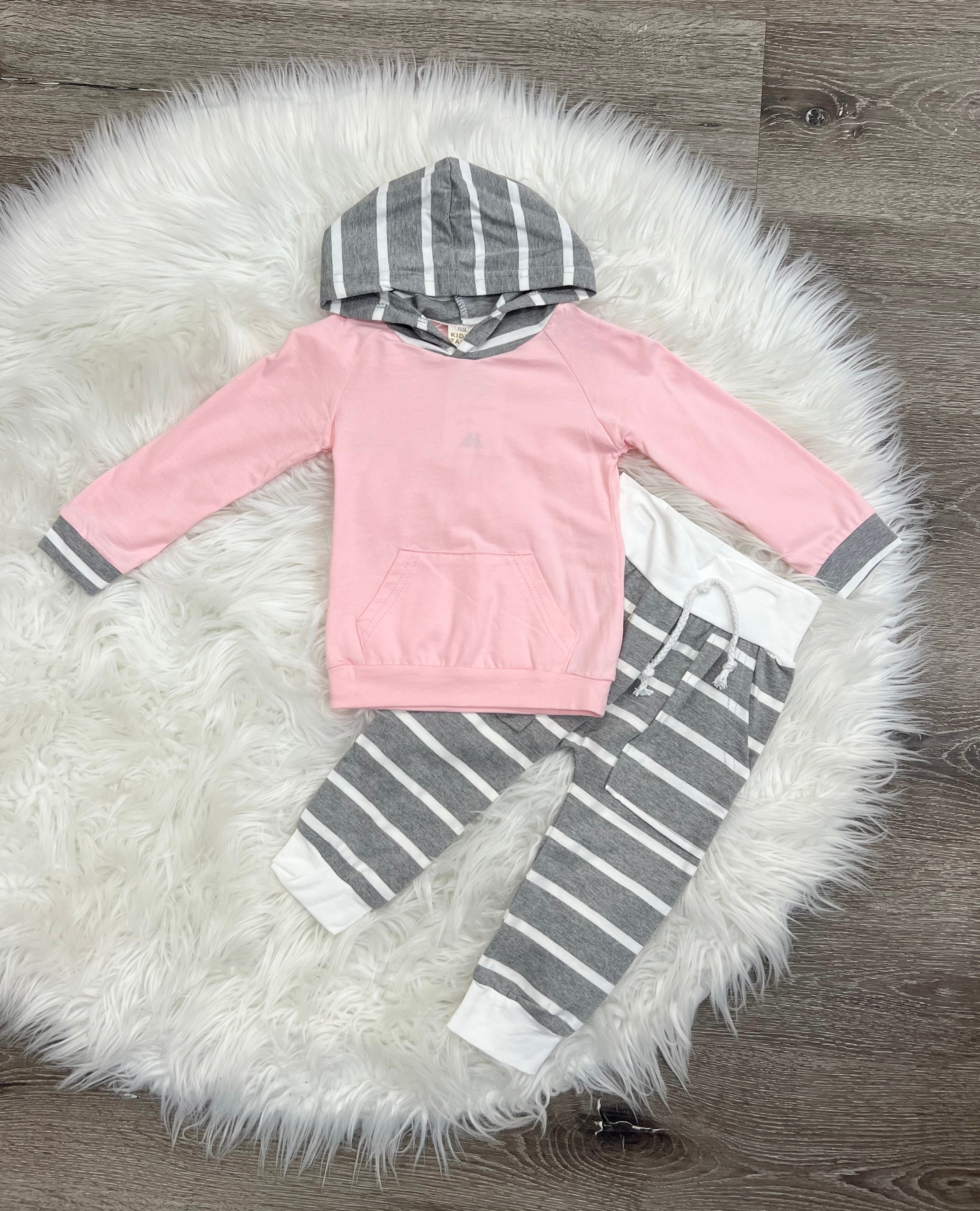 Buy pink-grey Striped hoodie &amp; Pant Set