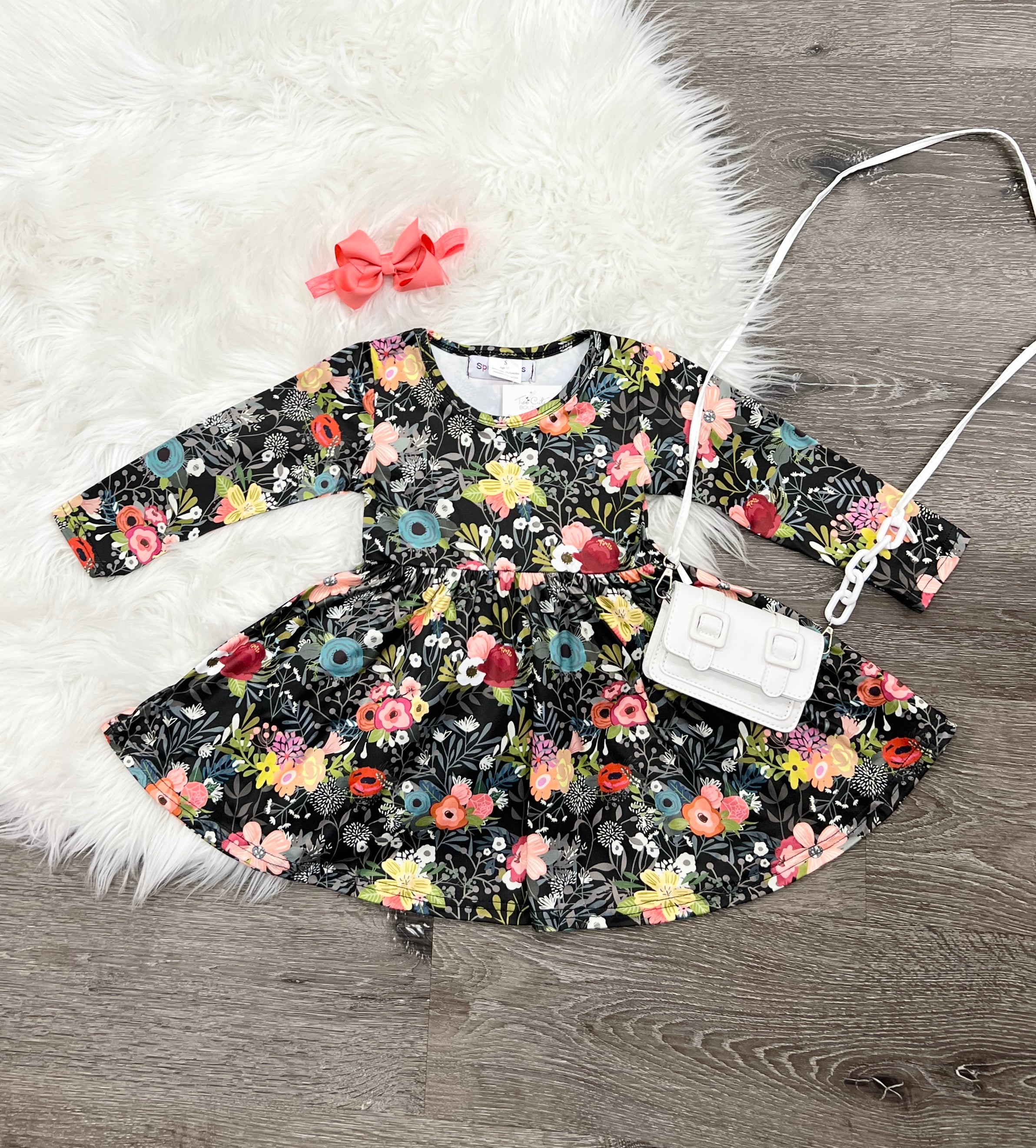 Black Floral Twirly Dress