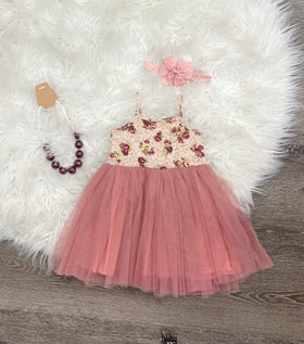 Mauve Floral Tulle Dress