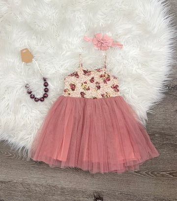 Mauve Floral Tulle Dress