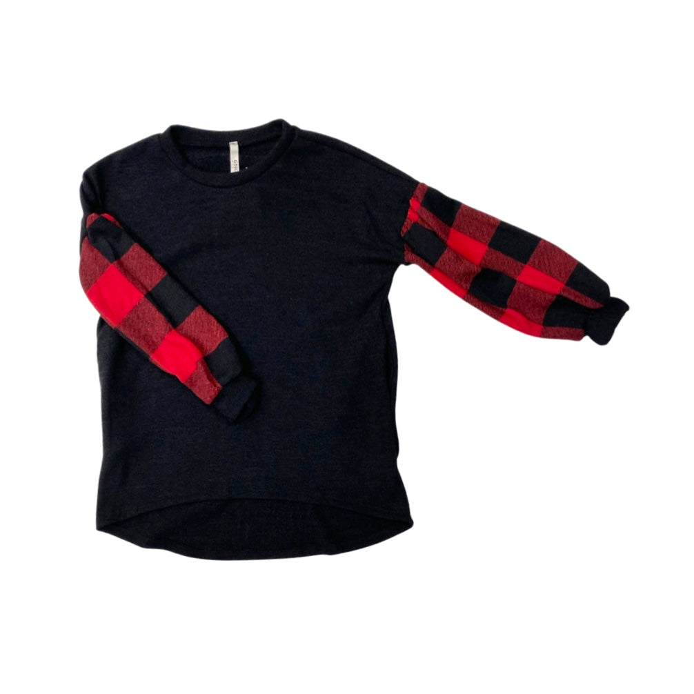 Buffalo Plaid Balloon Sleeve Top