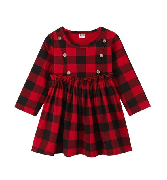 Plaid Buttons Dress