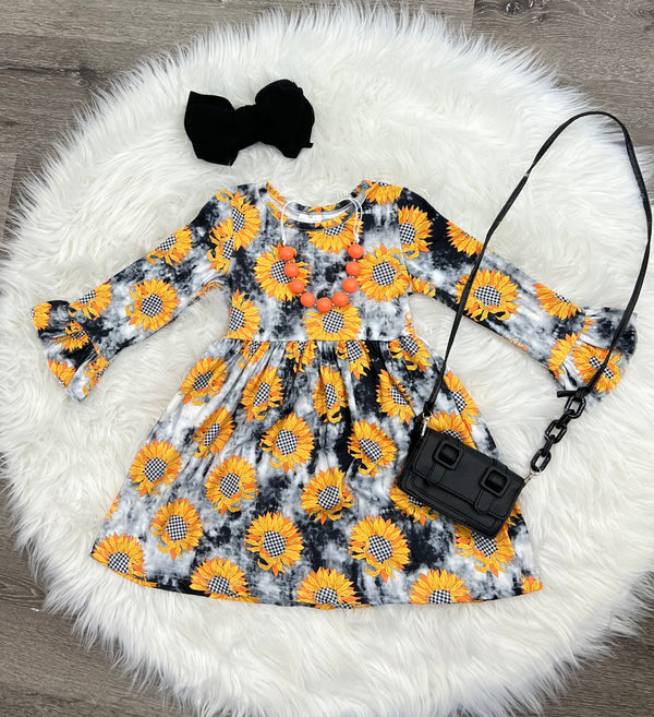 Plaid Tie Dye Sunflower Dress