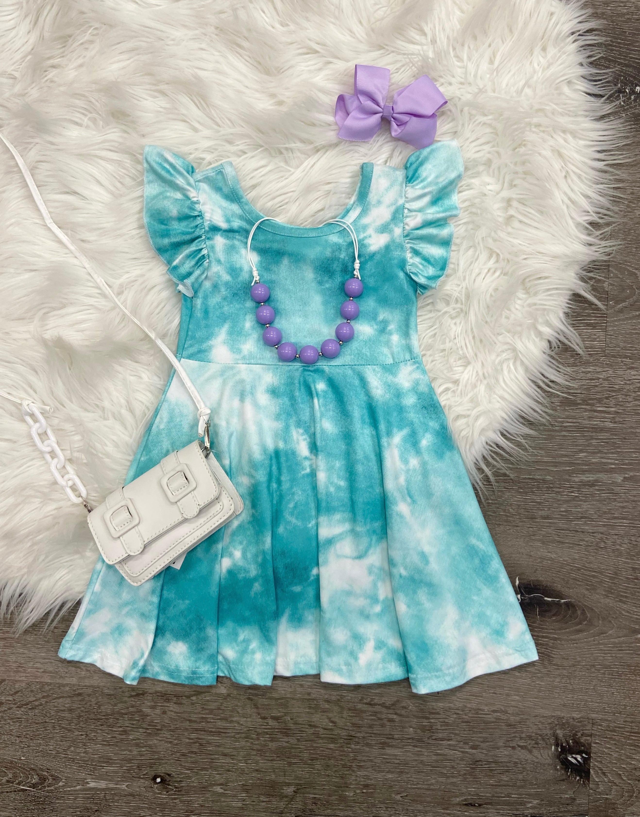 Tie Dye Teal Twirl Dress