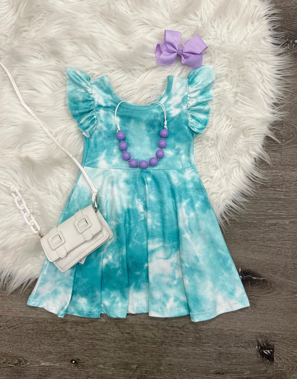 Tie Dye Teal Twirl Dress