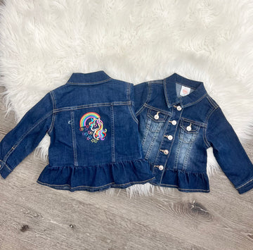 Embroidered Unicorn Ruffle Jean Jacket