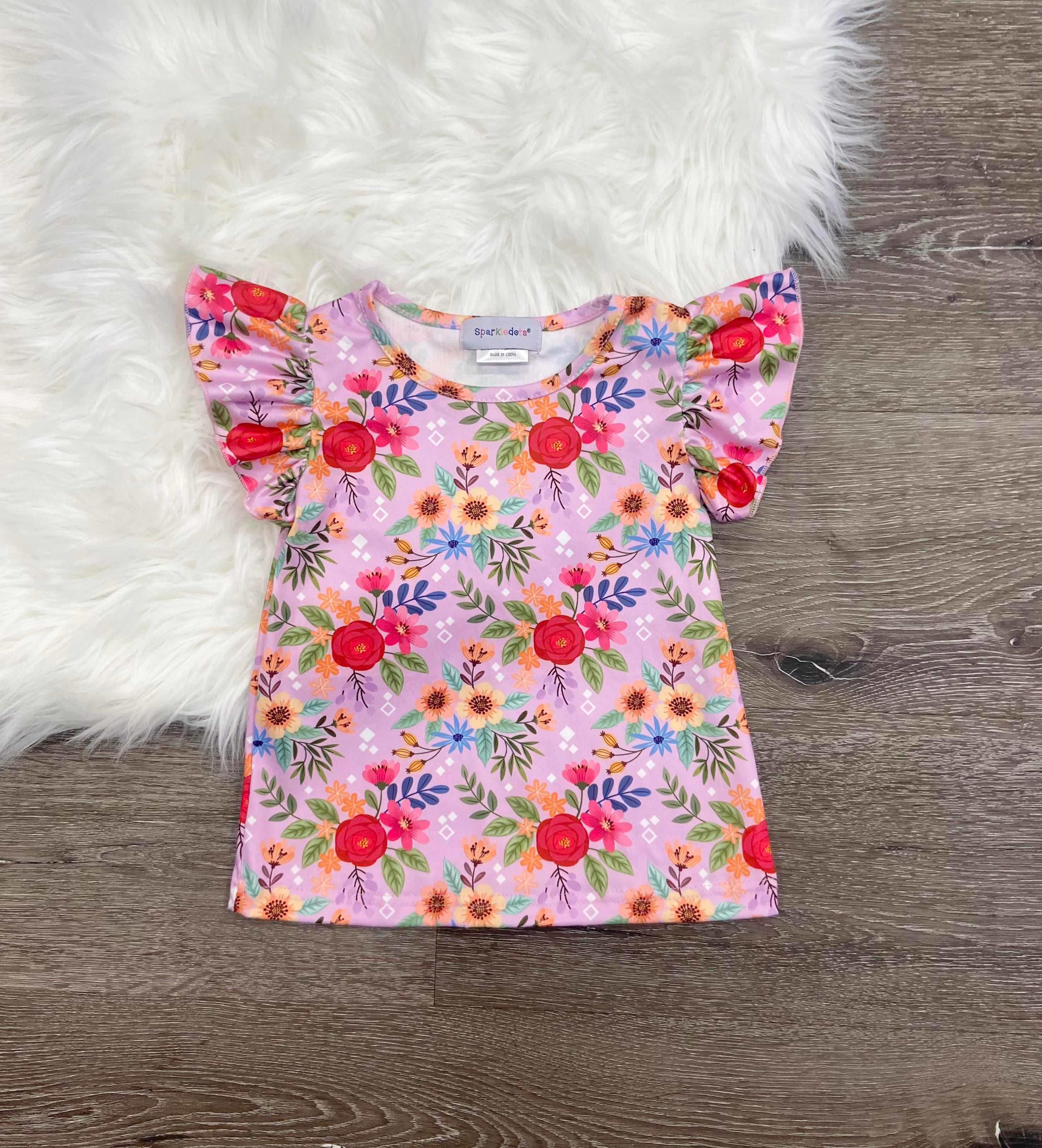 Floral Ruffle Sleeve Top