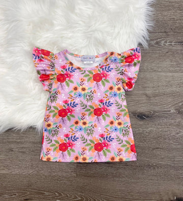 Floral Ruffle Sleeve Top