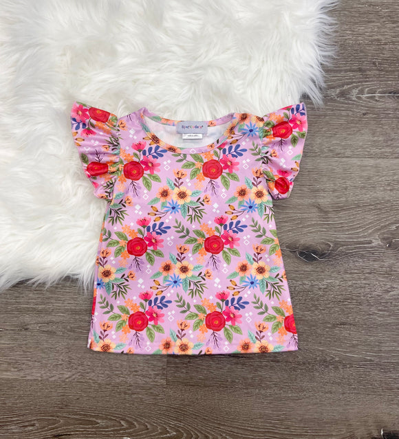 Floral Ruffle Sleeve Top