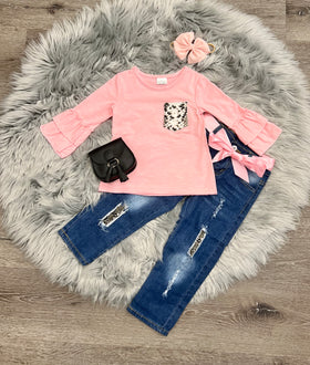 Delilica Faux Snake Distressed Denim Set