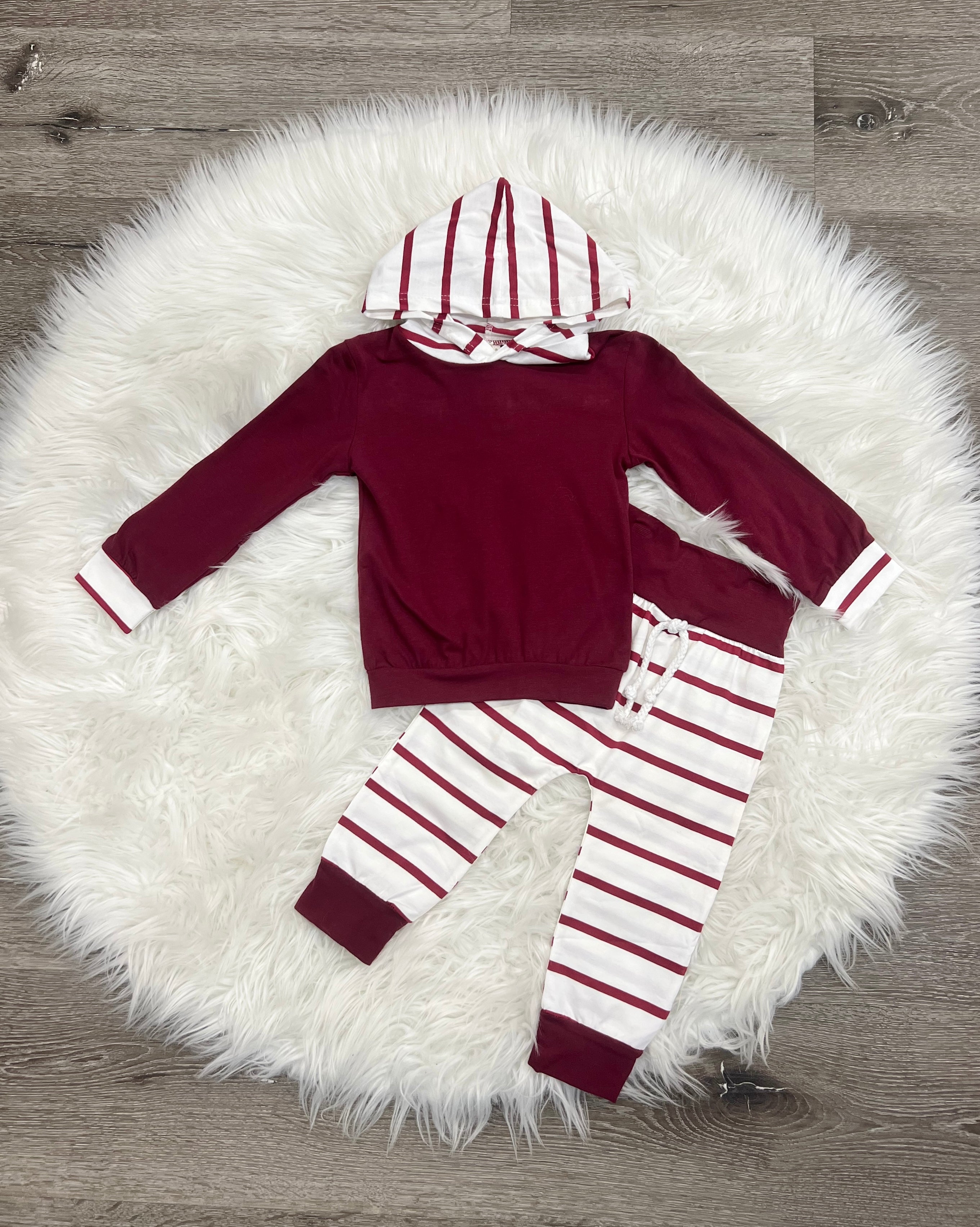Maroon Striped hoodie & Pant Set