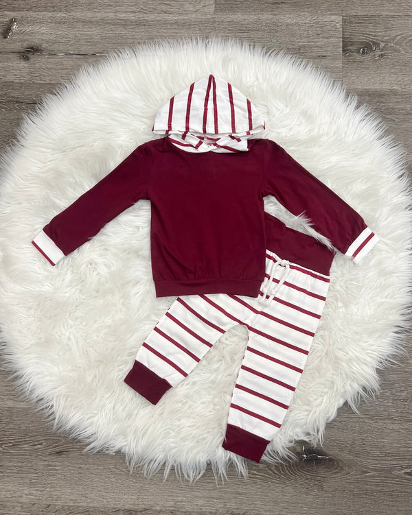 Maroon Striped hoodie & Pant Set