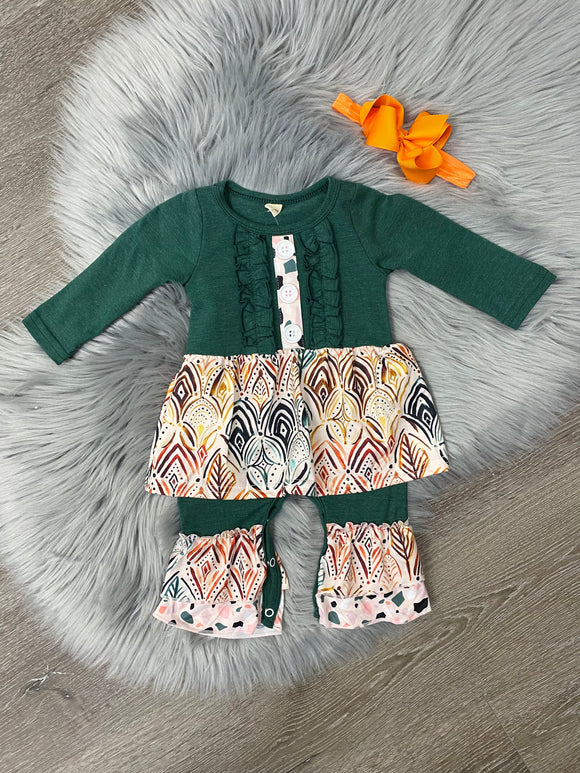 Green Motif Romper