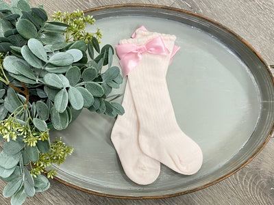 Buy pink Satin Shimmer Bow Socks