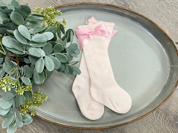 Satin Shimmer Bow Socks