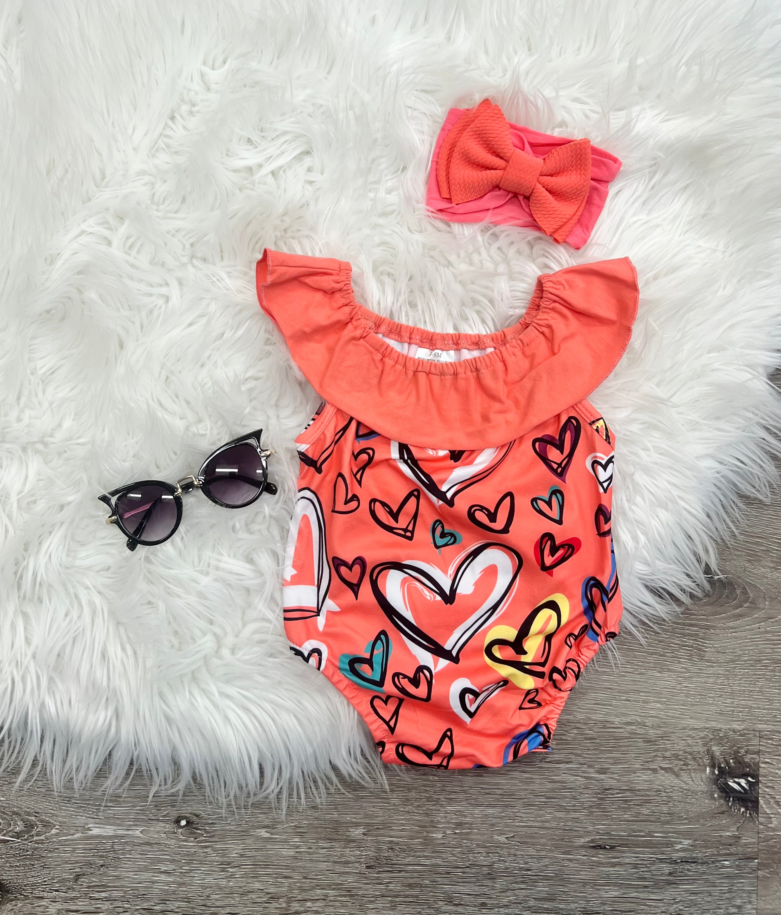 Peachy Hearts Bubble Romper