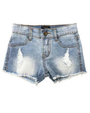 Distressed Denim Shorts Light Blue Wash-2